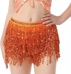 Women's Sequin Fringe Skirt Sparkle Tassel Skirts Belly Dance Hip Scarf for Women and Girls Festival Party Rave Costume