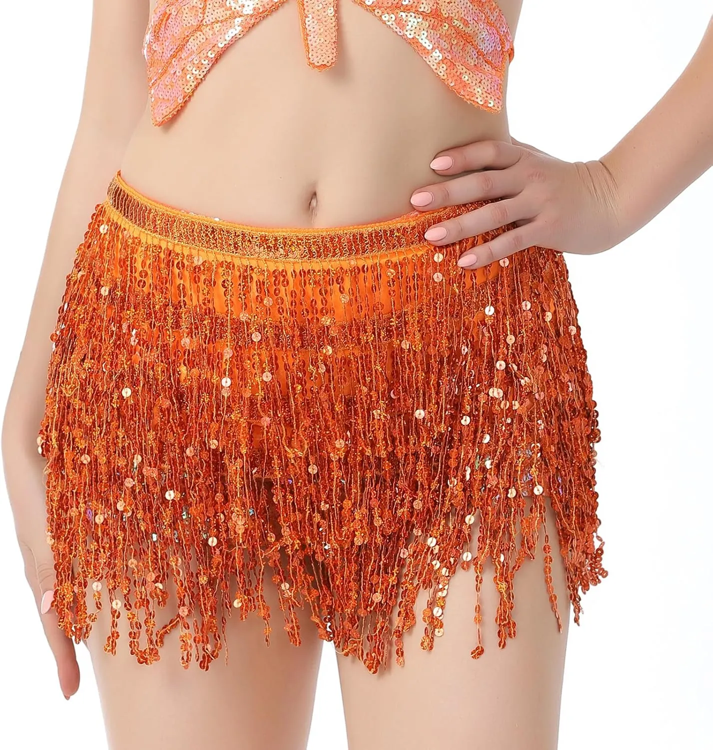 Women's Sequin Fringe Skirt Sparkle Tassel Skirts Belly Dance Hip Scarf for Women and Girls Festival Party Rave Costume