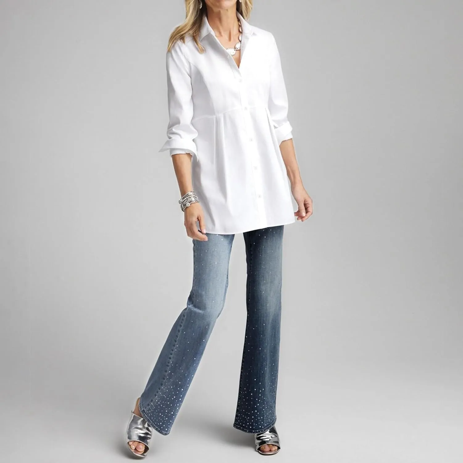 Womens White Peplum Pleated Button Down Shirt Long Sleeve Top Casual Blouse